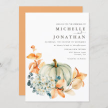 Pumpkin & Florals Wedding Invitation Fall Colours