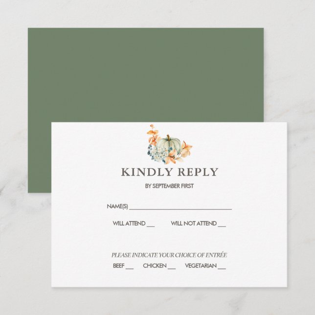 Pumpkin & Florals Wedding RSVP Fall Colours Invita Invitation (Front/Back)