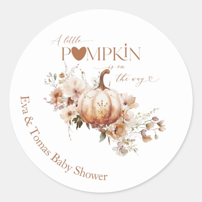 Pumpkin & Flower Boho Fall Baby Shower Classic Round Sticker (Front)