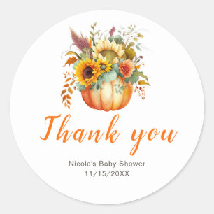 Pumpkin Flower Bouquet Baby Shower Classic Round Sticker