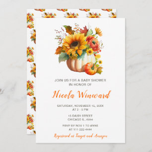 Pumpkin Flower Bouquet Baby Shower Invitation