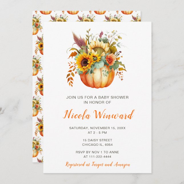 Pumpkin Flower Bouquet Baby Shower Invitation (Front/Back)