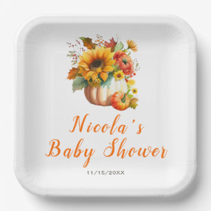 Pumpkin Flower Bouquet Baby Shower Paper Plate