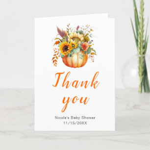 Pumpkin Flower Bouquet Baby Shower Thank You Card