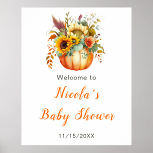 Pumpkin Flower Bouquet Baby Shower Welcome Sign