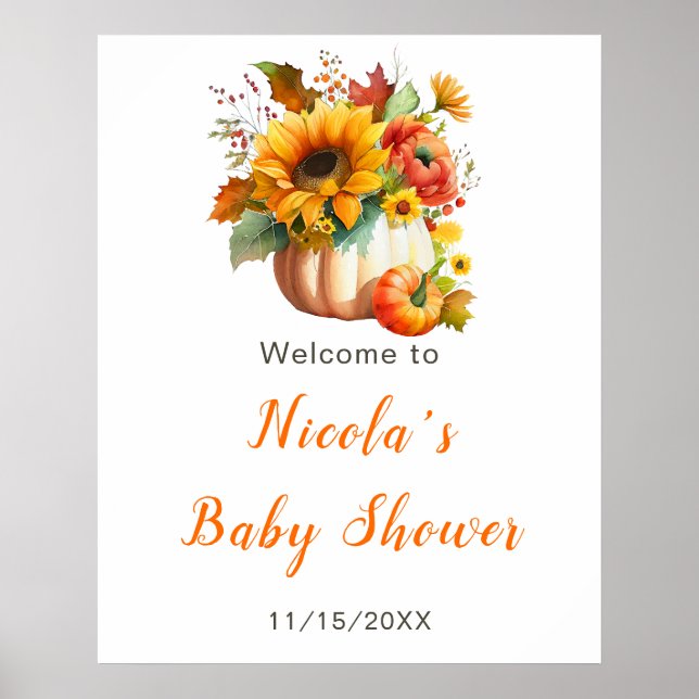Pumpkin Flower Bouquet Baby Shower Welcome Sign (Front)