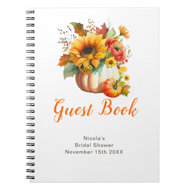 Pumpkin Flower Bouquet Bridal Shower Guest Book (Front)
