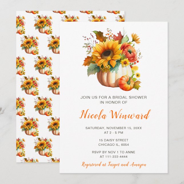 Pumpkin Flower Bouquet Bridal Shower Invitation (Front/Back)