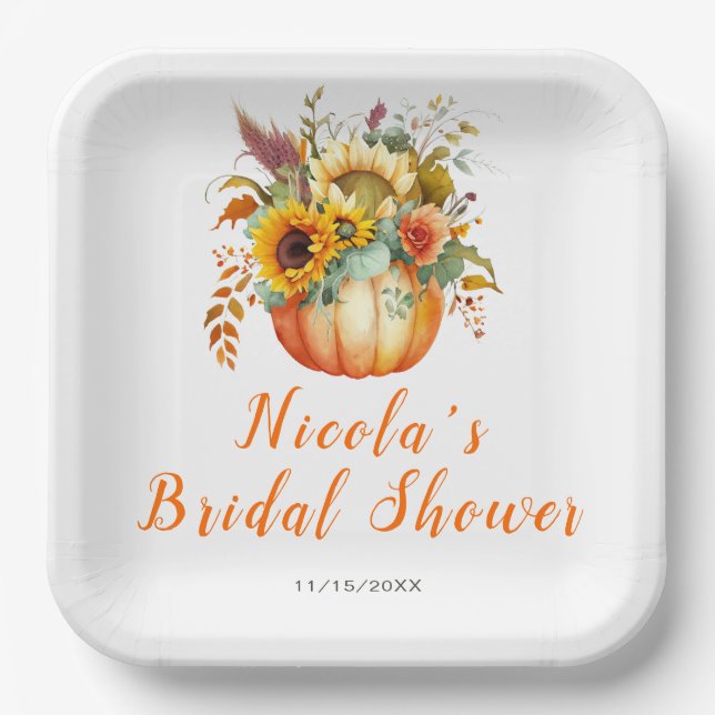 Pumpkin Flower Bouquet Bridal Shower Paper Plate (Front)