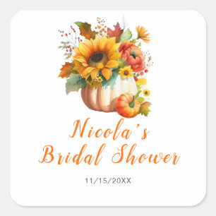 Pumpkin Flower Bouquet Bridal Shower Square Sticker