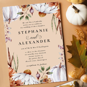 Pumpkin & Flower White & Beige Autumn Wedding Invitation