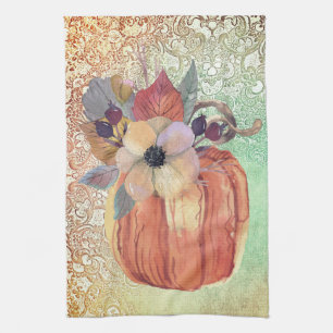 Pumpkin flowers and lace fall elegant tea towel