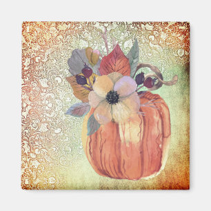 Pumpkin flowers and lace orange gold purple magnet