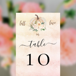 Pumpkin flowers cream blush rose gold fall table number