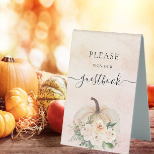Pumpkin flowers fall wedding guest book sign