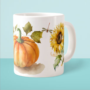 Pumpkin & Flowers  Large Coffee Mug