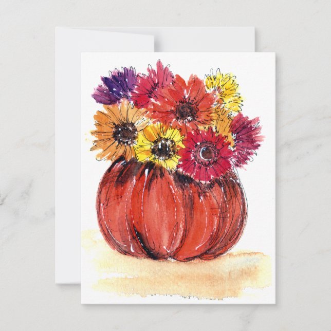 Pumpkin Flowers Note Card Blank inside w Envelope (Front)