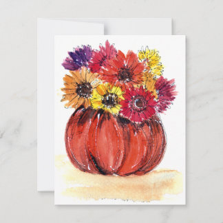 Pumpkin Flowers Note Card Blank inside w Envelope