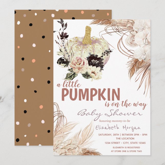 Pumpkin Flowers Pampas Grass Invitation (Front/Back)