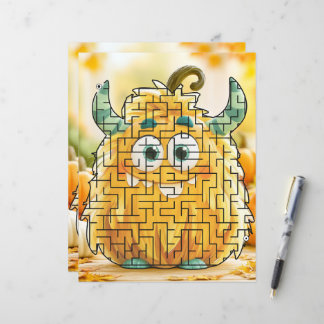 Pumpkin Fluffy Monster Disguise Maze Paper Sheet