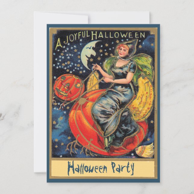 Pumpkin Flying Witch Halloween Party Invitation (Front)