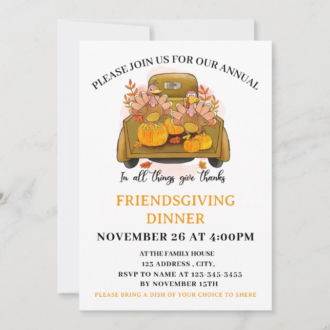 Pumpkin  Friendsgiving Dinner party Invitation (Front)