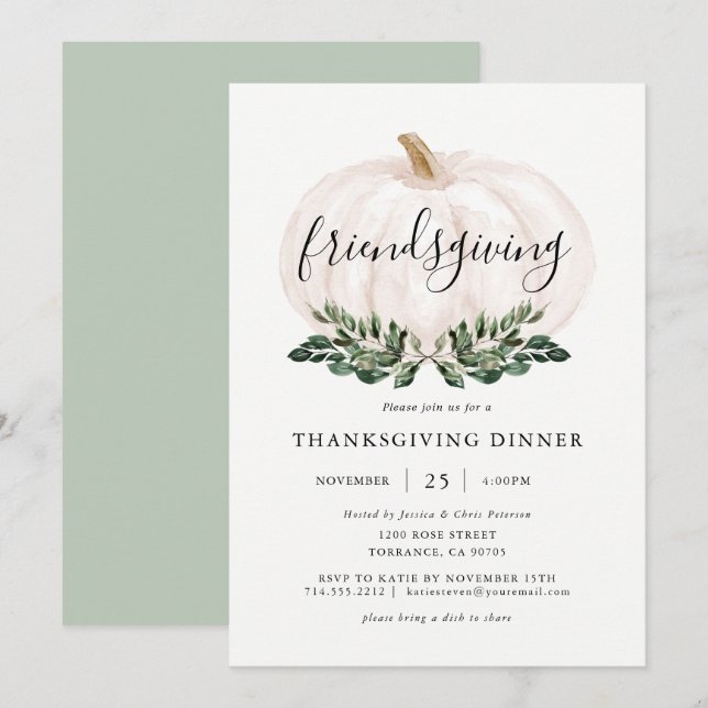 Pumpkin Friendsgiving Thanksgiving Dinner Invitation (Front/Back)