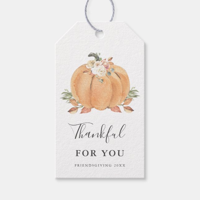 Pumpkin Friendsgiving Thanksgiving Thankful Gift Tags (Front)