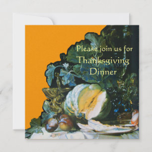 PUMPKIN ,FRUITS AND GLASSWARE Thanksgiving Dinner Invitation