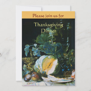 PUMPKIN , FRUITS AND GLASSWARE Thanksgiving Dinner Invitation
