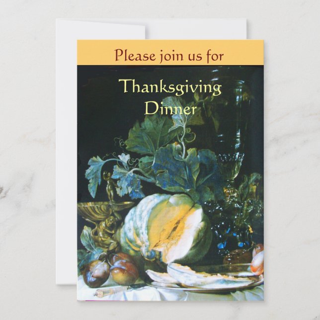 PUMPKIN , FRUITS AND GLASSWARE Thanksgiving Dinner Invitation (Front)