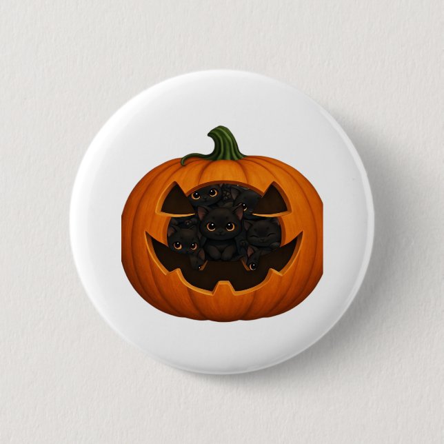 Pumpkin Full of Kittens - Cute Black Cat Halloween 6 Cm Round Badge (Front)