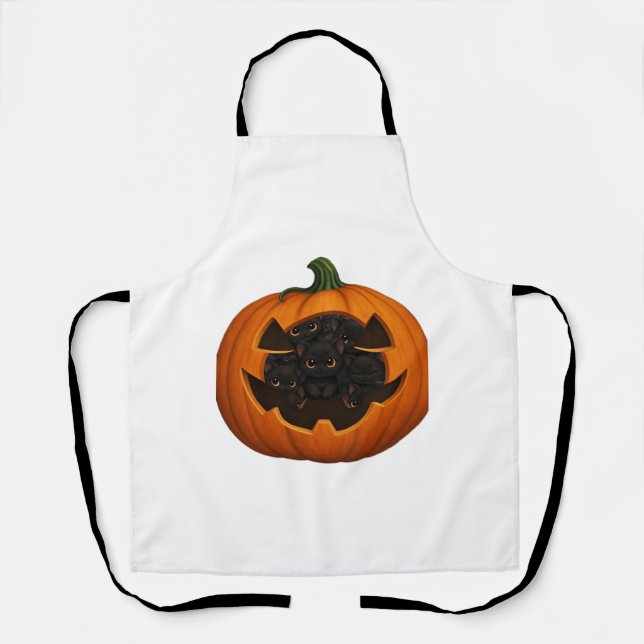 Pumpkin Full of Kittens - Cute Black Cat Halloween Apron (Front)