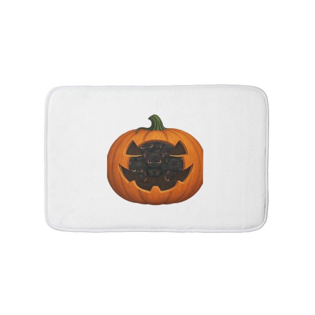 Pumpkin Full of Kittens - Cute Black Cat Halloween Bath Mat (Front)