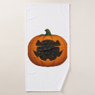 Pumpkin Full of Kittens - Cute Black Cat Halloween Bath Towel