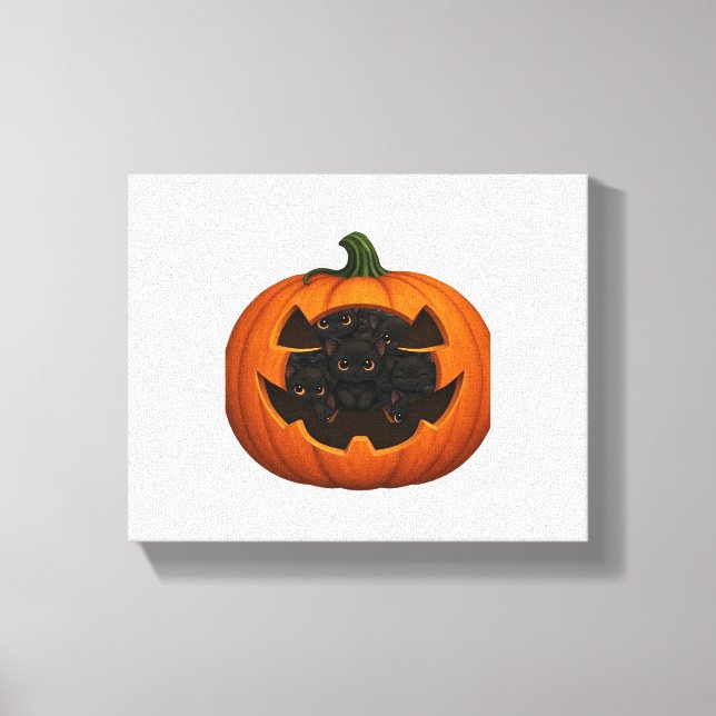 Pumpkin Full of Kittens - Cute Black Cat Halloween Canvas Print (Front)