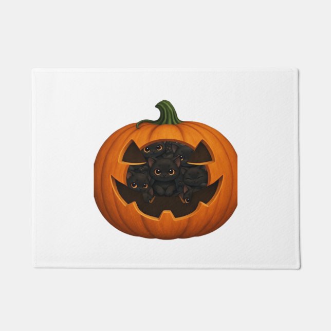 Pumpkin Full of Kittens - Cute Black Cat Halloween Doormat (Front)