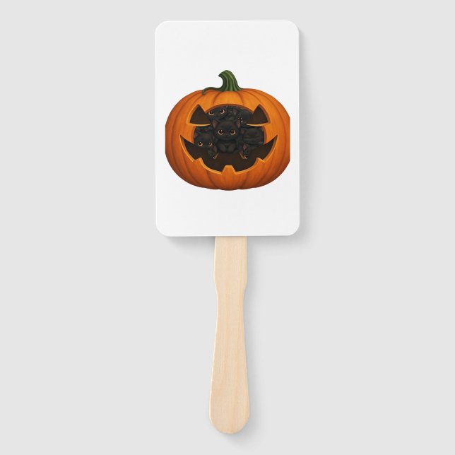 Pumpkin Full of Kittens - Cute Black Cat Halloween Hand Fan (Front)
