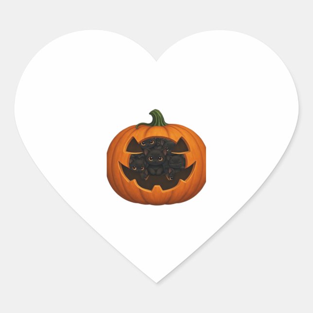 Pumpkin Full of Kittens - Cute Black Cat Halloween Heart Sticker (Front)