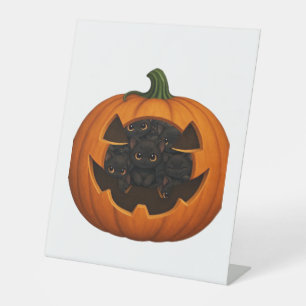 Pumpkin Full of Kittens - Cute Black Cat Halloween Pedestal Sign