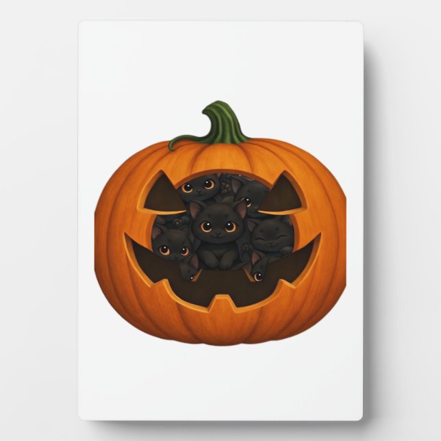 Pumpkin Full of Kittens - Cute Black Cat Halloween Plaque (Front)