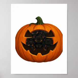 Pumpkin Full of Kittens - Cute Black Cat Halloween Poster