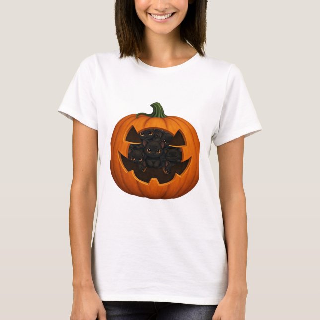 Pumpkin Full of Kittens - Cute Black Cat Halloween T-Shirt (Front)