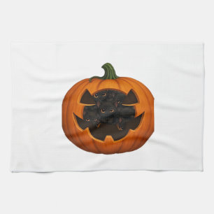 Pumpkin Full of Kittens - Cute Black Cat Halloween Tea Towel