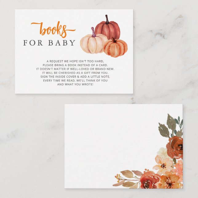 Pumpkin Gender Neutral Baby Shower Book Request  Enclosure Card (Front/Back)