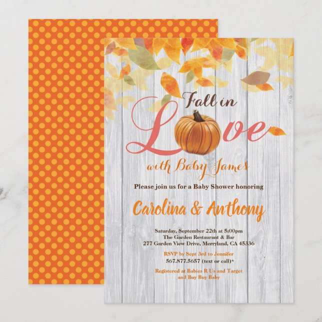 Pumpkin gender neutral baby shower invitation wood (Front/Back)