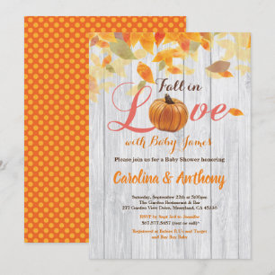 Pumpkin gender neutral baby shower invitation wood