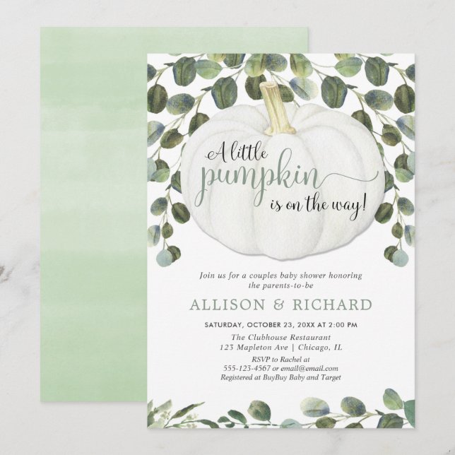 Pumpkin gender neutral co-ed couples baby shower invitation (Front/Back)