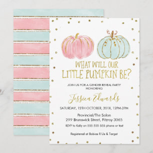 Pumpkin Gender Reveal Baby Shower Invitation