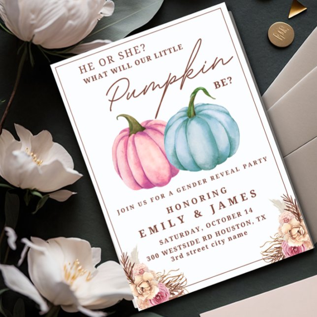 Pumpkin Gender Reveal Boy or Girl  He Or She  Invitation (Creator Uploaded)